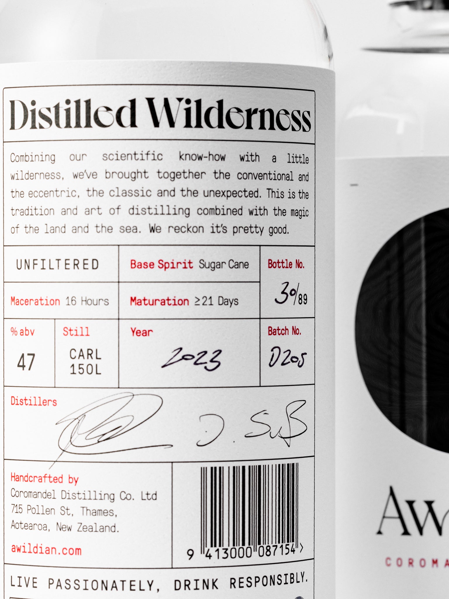 Awildian's 700ml dry gin bottle is a larger size for convenience